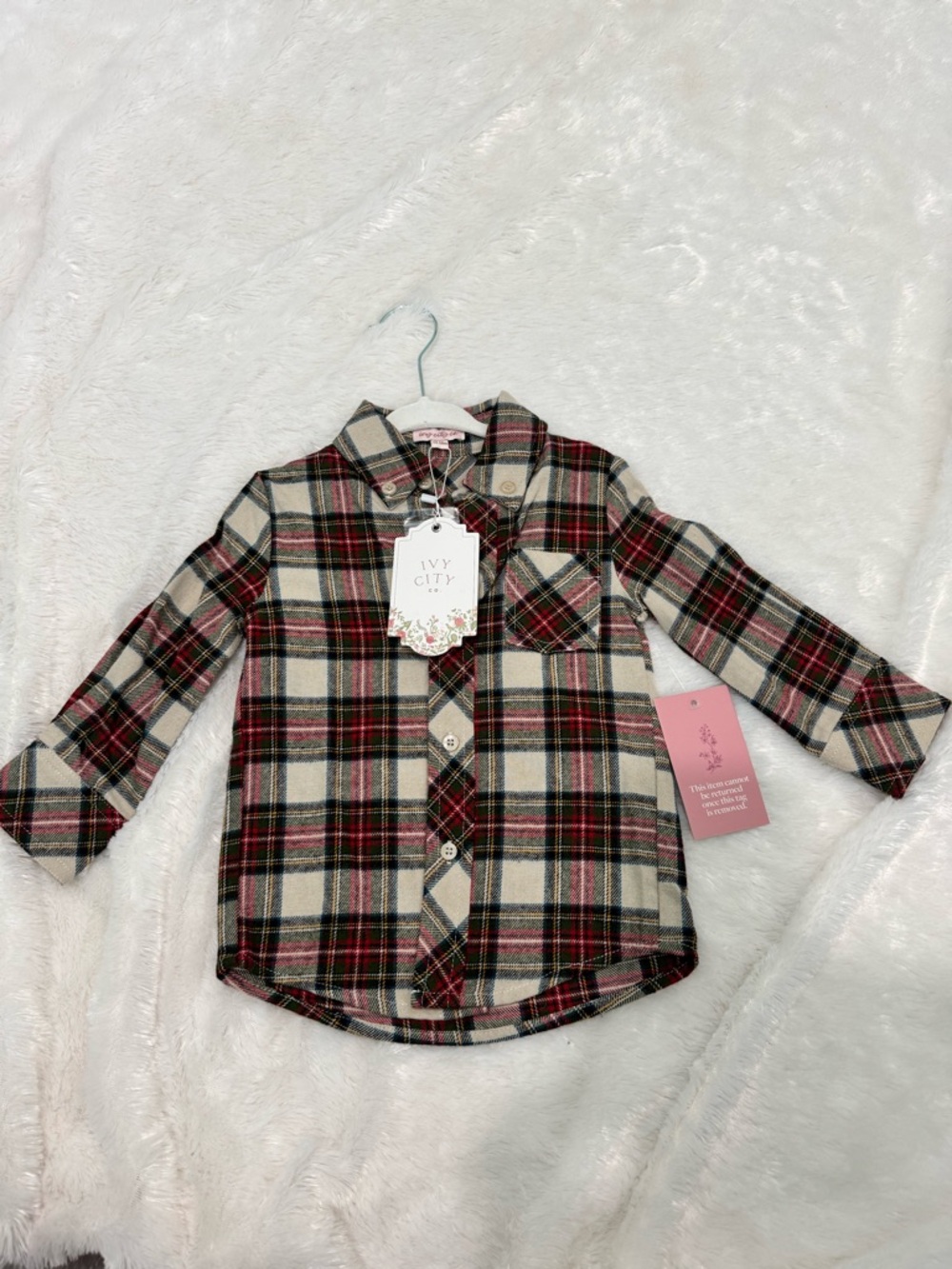 Ivy City Co Kids NWT Plaid Button-Down Shirt in Cream & Red